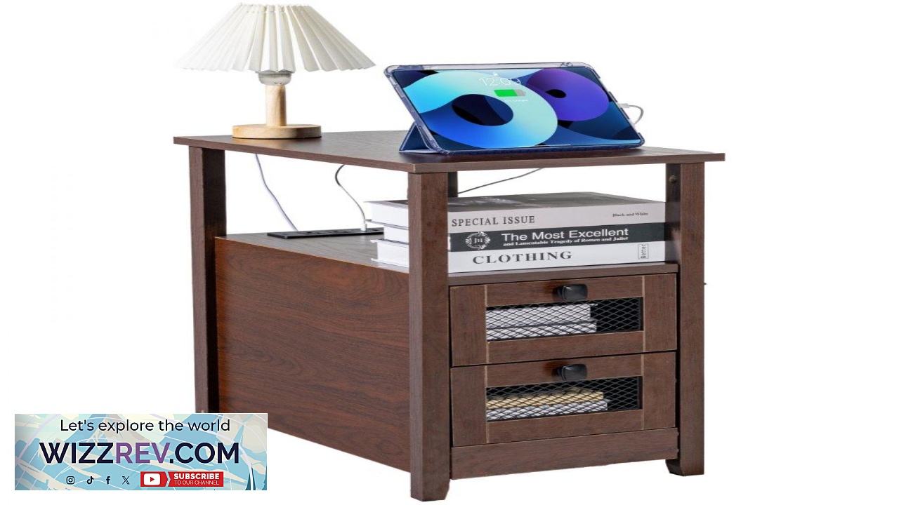 Thumbnail for VEVOR Brown Nightstand with Charging Station  5 in 1 4 Tier