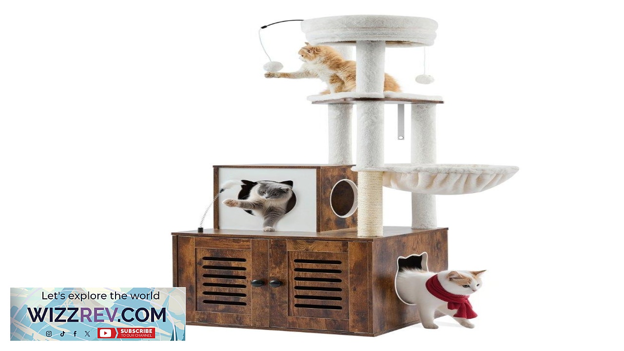 Thumbnail for VEVOR Large Cat Tree with Litter Box Enclosure 55.12 inches Tall 2 in 1