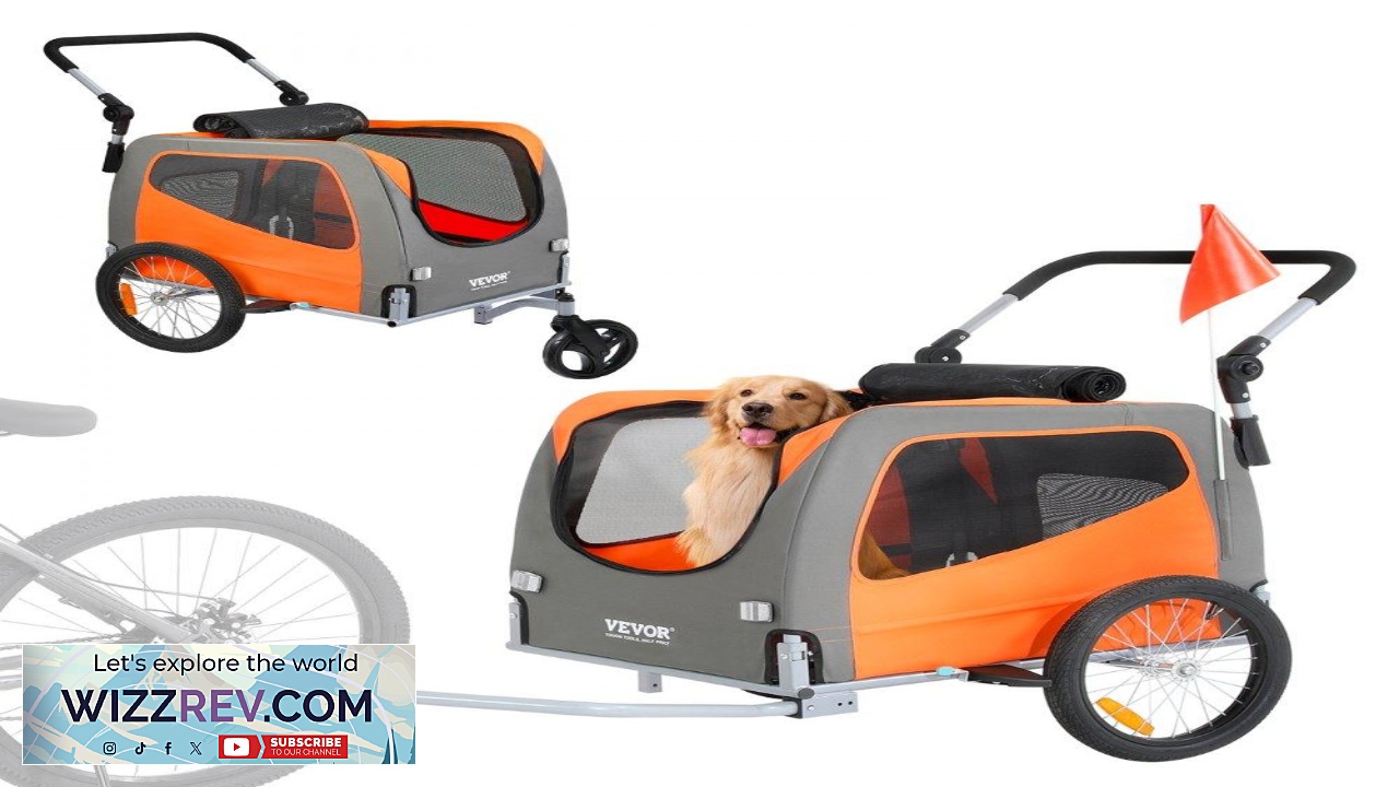 Thumbnail for VEVOR Dog Bike Trailer Supports up to 66 lbs 2 in 1 Pet Stroller