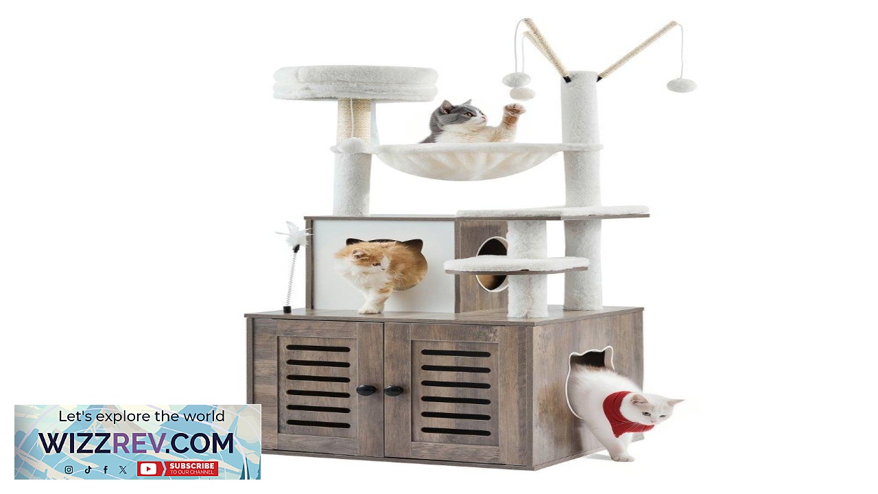 Thumbnail for VEVOR Large Cat Tree with Litter Box Enclosure 54.33 inches Tall 2 in 1