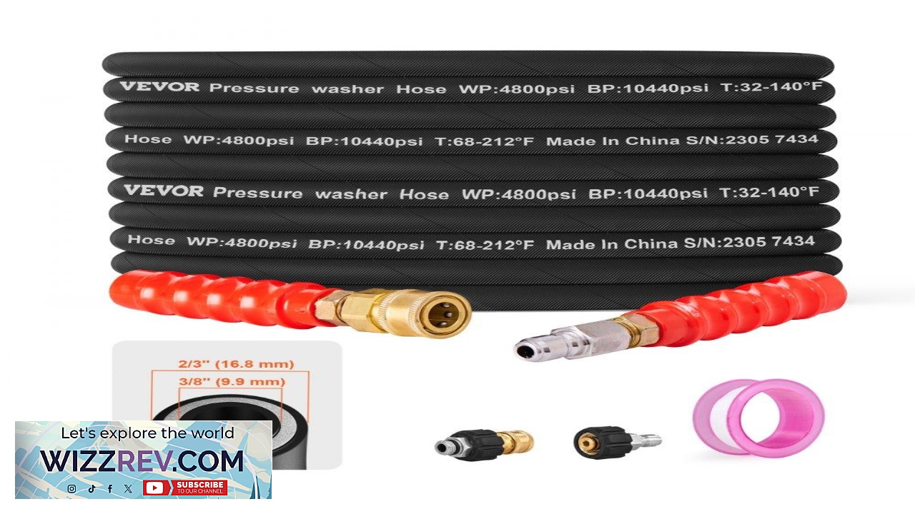 Thumbnail for VEVOR Pressure Washer Hose 100FT Kink Free 3 8" 14.8 Male 3 8" 15 Female