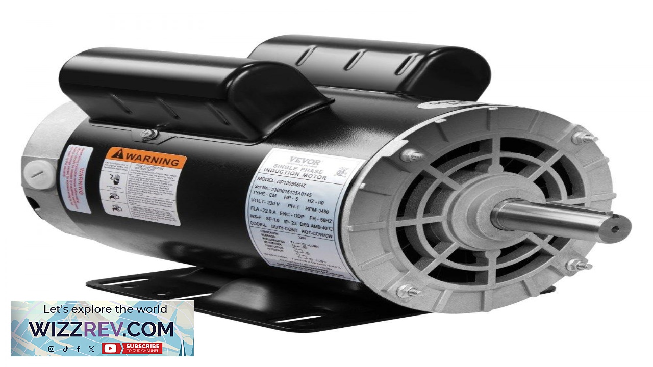 Thumbnail for VEVOR 5HP Air Compressor Motor 230V 22 Amps Electric Motor 3450RPM 56HZ
