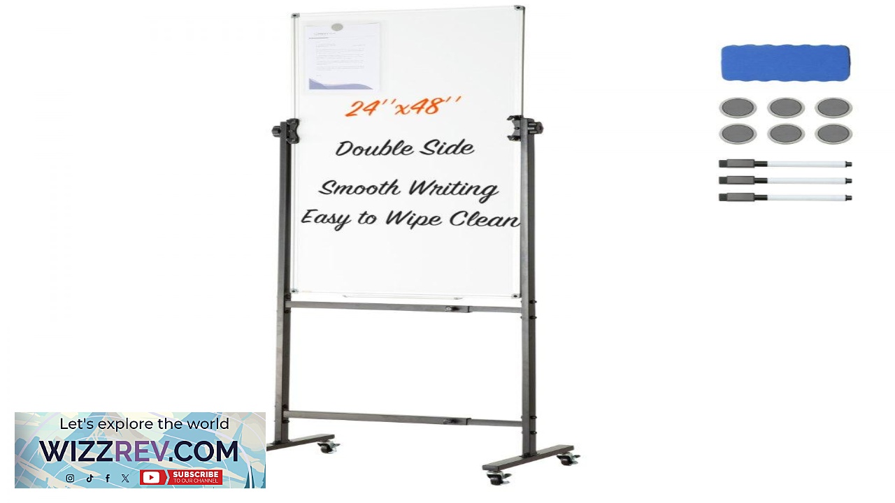 Thumbnail for VEVOR Rolling Magnetic Whiteboard Double sided Mobile Whiteboard 24x48 Inches Adjustable