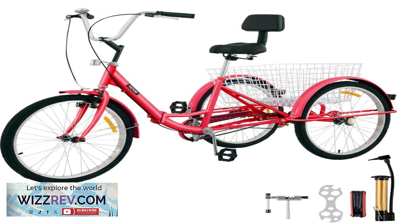 Thumbnail for VEVOR Tricycle Adult 24 Wheels Adult Tricycle 1 Speed 3 Wheel Bikes