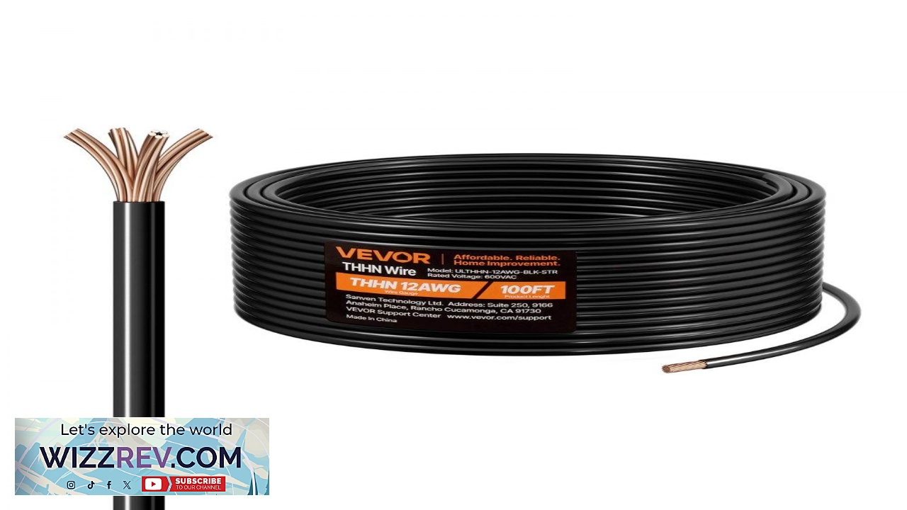 Thumbnail for VEVOR 12 AWG THHN Stranded Wire 100 ft 19 strand 100 foot