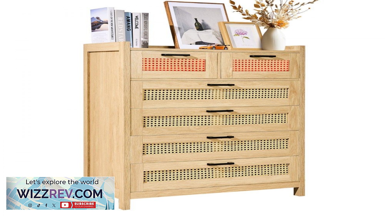 Thumbnail for VEVOR 5 Drawer Rattan Dresser Boho Dresser Rattan Chest of Drawers