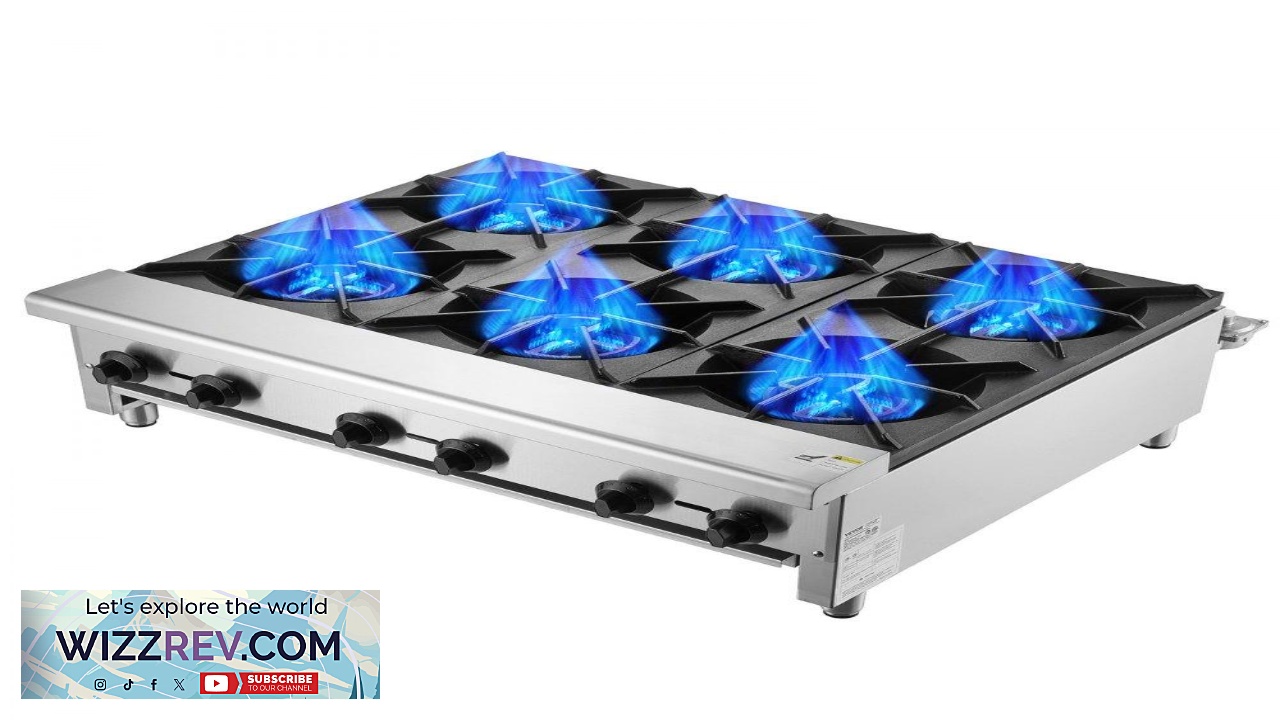 Thumbnail for VEVOR 6 Burner Gas Cooktop Commercial 168 000 BTU Durable