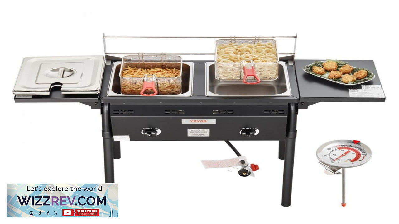 Thumbnail for VEVOR Outdoor Propane Deep Fryer Double Burners Commercial Fryer 16 Qt Stainless