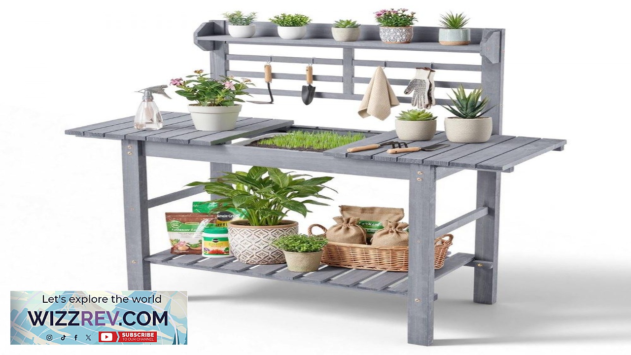 Thumbnail for VEVOR Potting Bench Table Outdoor Gardening Workstation with Sink 37 55in Adjustable Wood