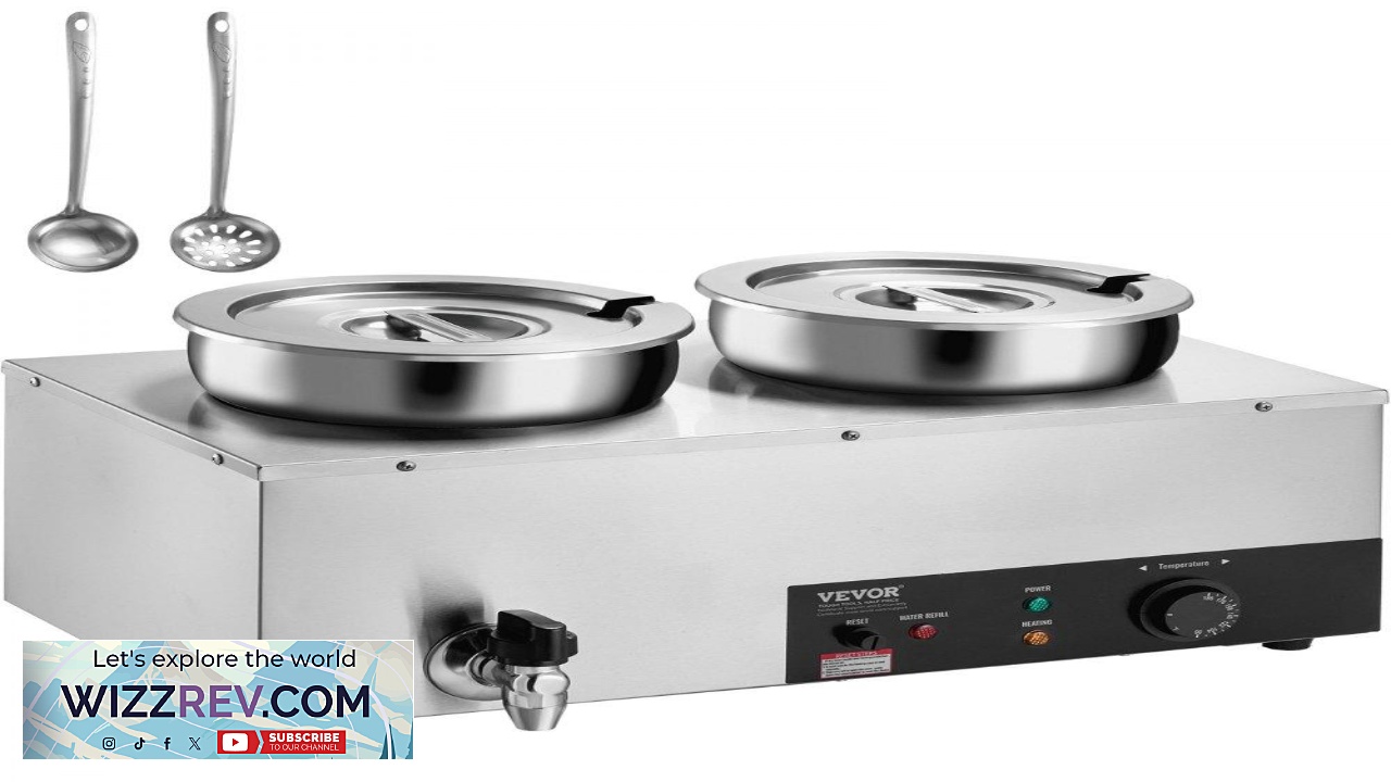Thumbnail for VEVOR Electric Soup Warmer Dual 7.4QT Stainless Steel Round Pot 1200W Commercial