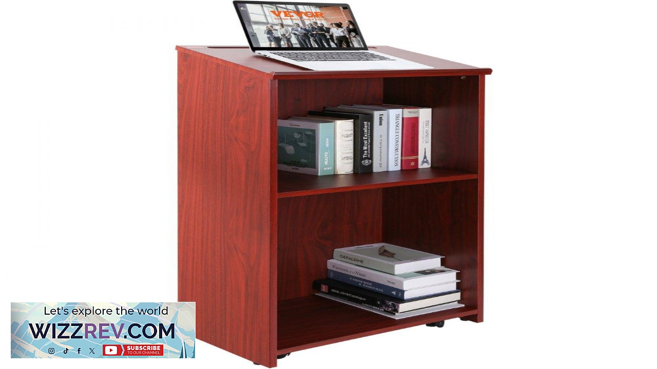 Thumbnail for VEVOR Podium Stand 47 inch Hostess Stand with 4 Rolling Wheels Wood