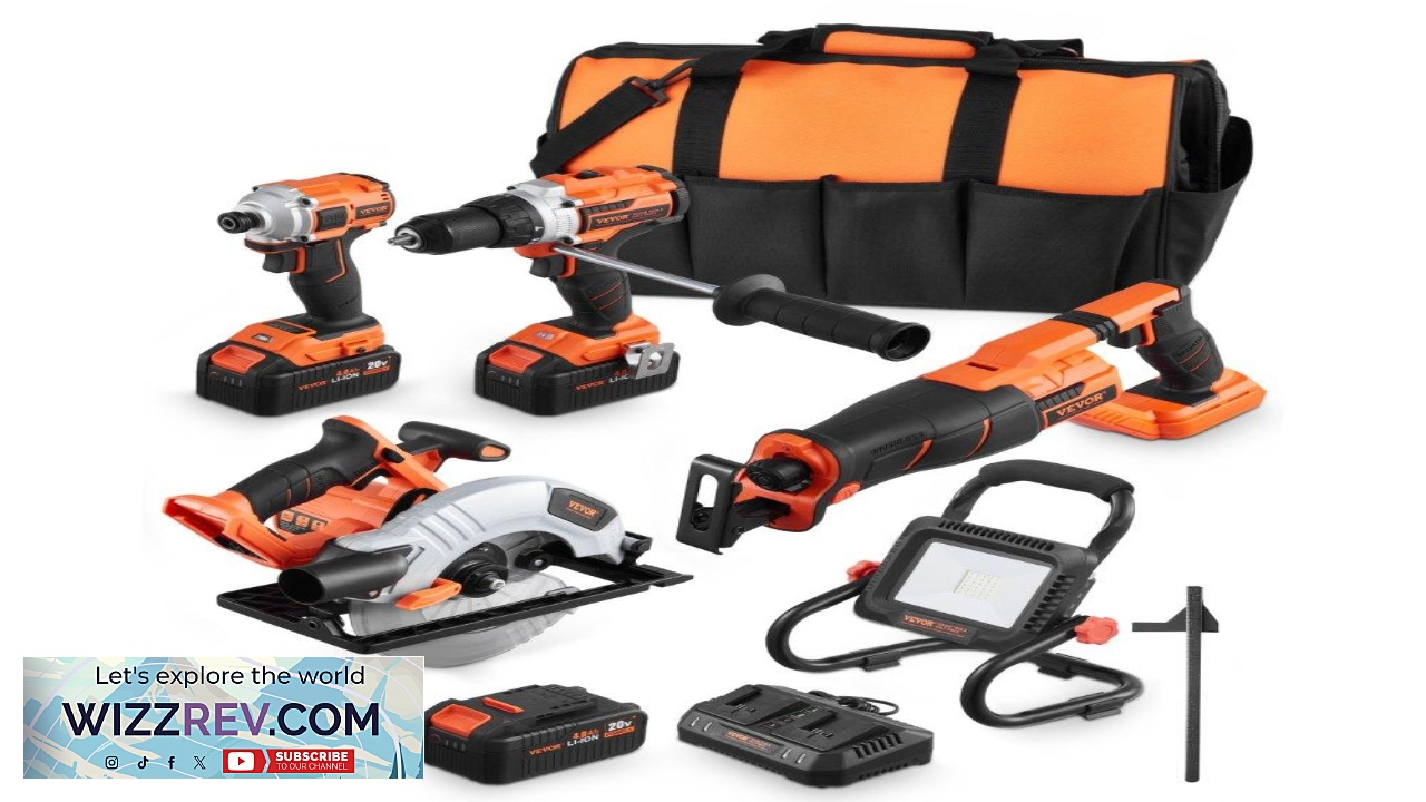 Thumbnail for VEVOR Cordless Power Tool Combo  20V 5 Tools 2x4Ah 220Nm