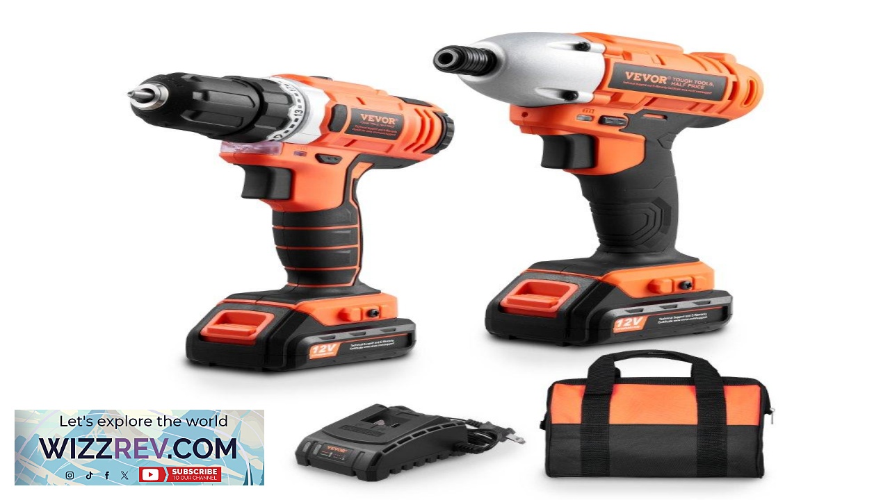 Thumbnail for VEVOR Cordless Power Tool Combo Kit 12V Max 3 8 in Drill