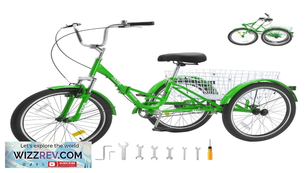 Thumbnail for VEVOR Folding Adult Tricycle 24 Inch Adult Folding Trikes Carbon Steel 3 Wheel