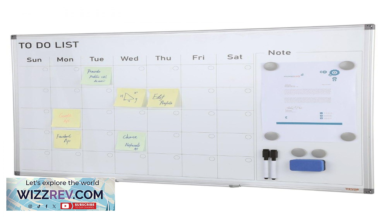 Thumbnail for VEVOR Calendar Whiteboard 36 x 24 Inches Magnetic Dry Erase Calendar Board