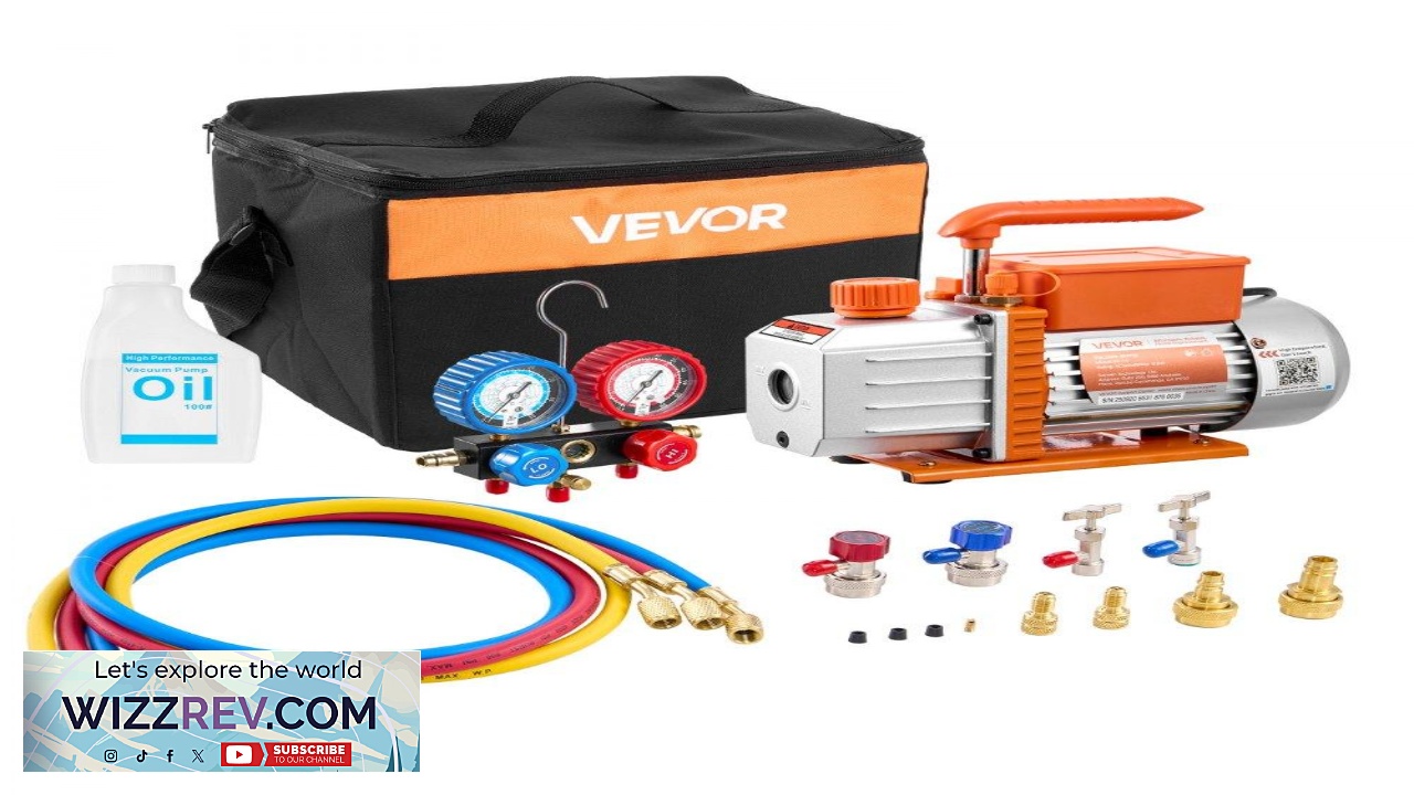 Thumbnail for VEVOR AC Gauge Set and Vacuum Pump  4.5 CFM 1 3 HP