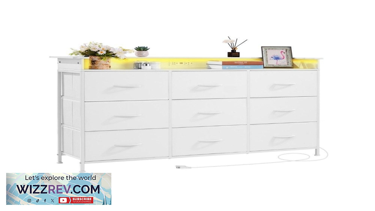 Thumbnail for VEVOR White 9 Drawer Dresser LED Control Charging Ports