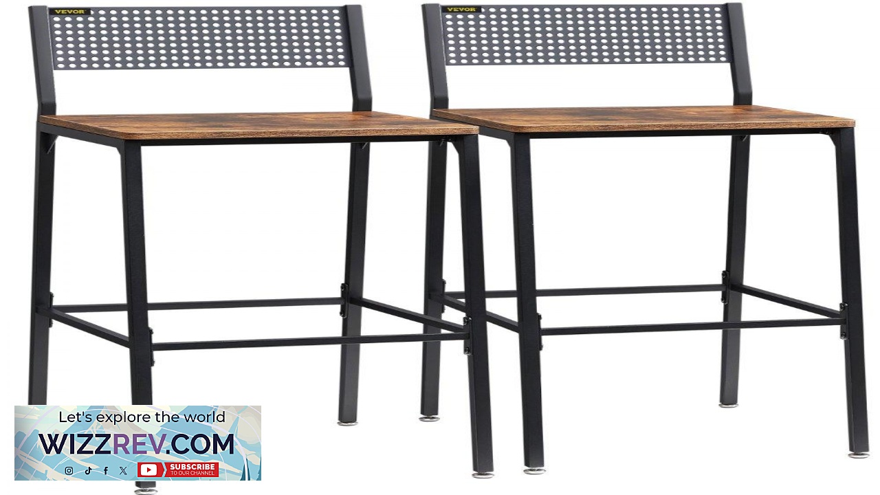 Thumbnail for VEVOR Rustic Bar Stools Counter Height Square Bar Chairs with Backrest 29"