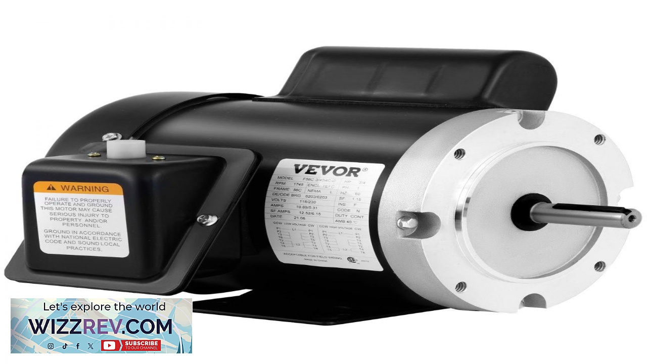 Thumbnail for VEVOR Electric Compressor Motor 3 4 HP Rated Speed 1725 RPM Single Phase