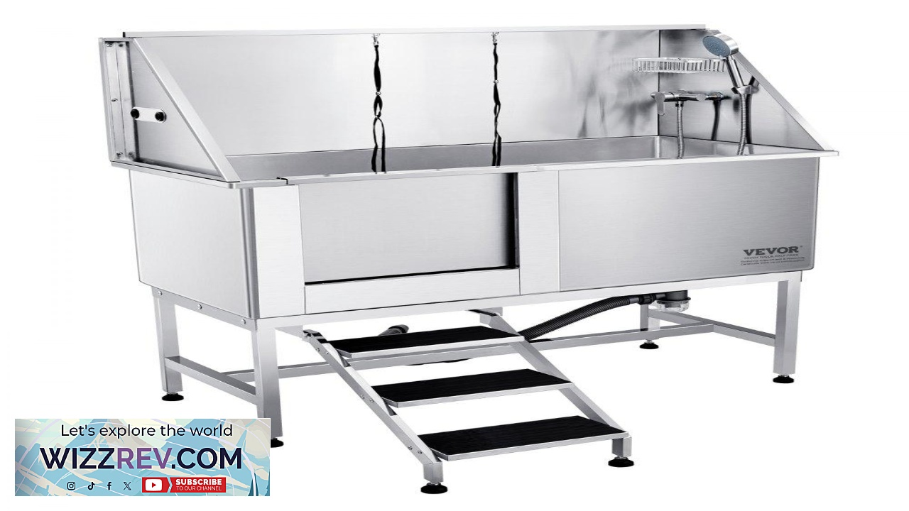 Thumbnail for VEVOR 62" Pet Dog Bathing Station w Stairs Professional Stainless Steel Dog Grooming