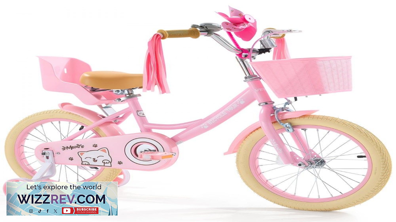 Thumbnail for VEVOR 16 Inch Girls Bike with Training Wheels 4 8 Yrs Bell
