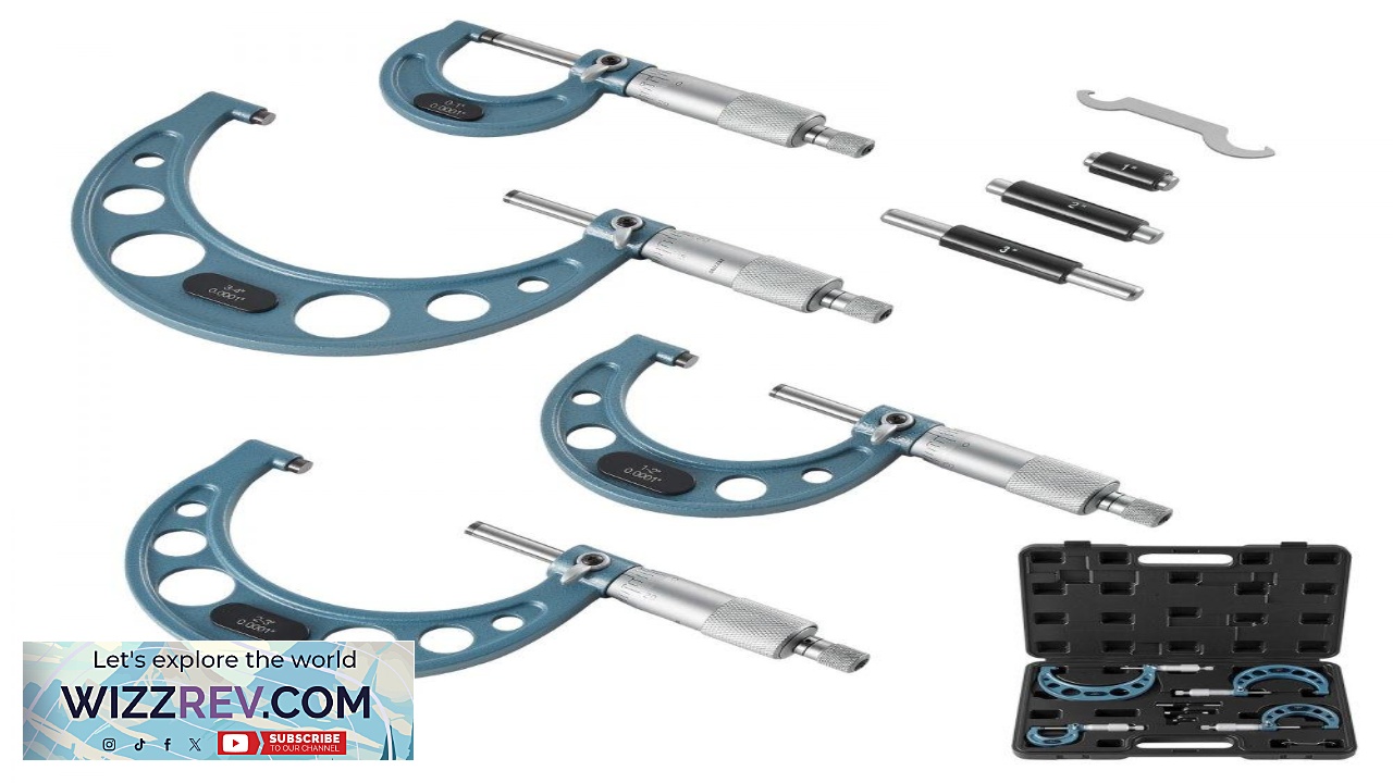Thumbnail for VEVOR 4 PCS Micrometer Set 0 1" 1 2" 2 3" 3 4" Machinist Outside Micrometer