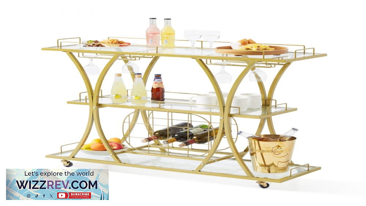 Thumbnail for VEVOR Bar Cart Gold 3 Tiers Home Bar Serving Cart on Lockable