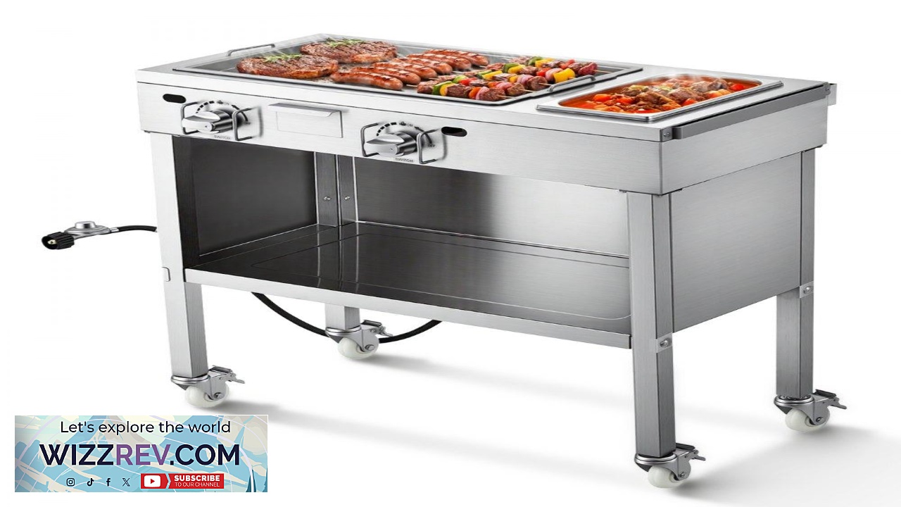 Thumbnail for VEVOR Outdoor Propane Griddle 2 Burners (11 600 BTU Each) Commercial Stainless Steel