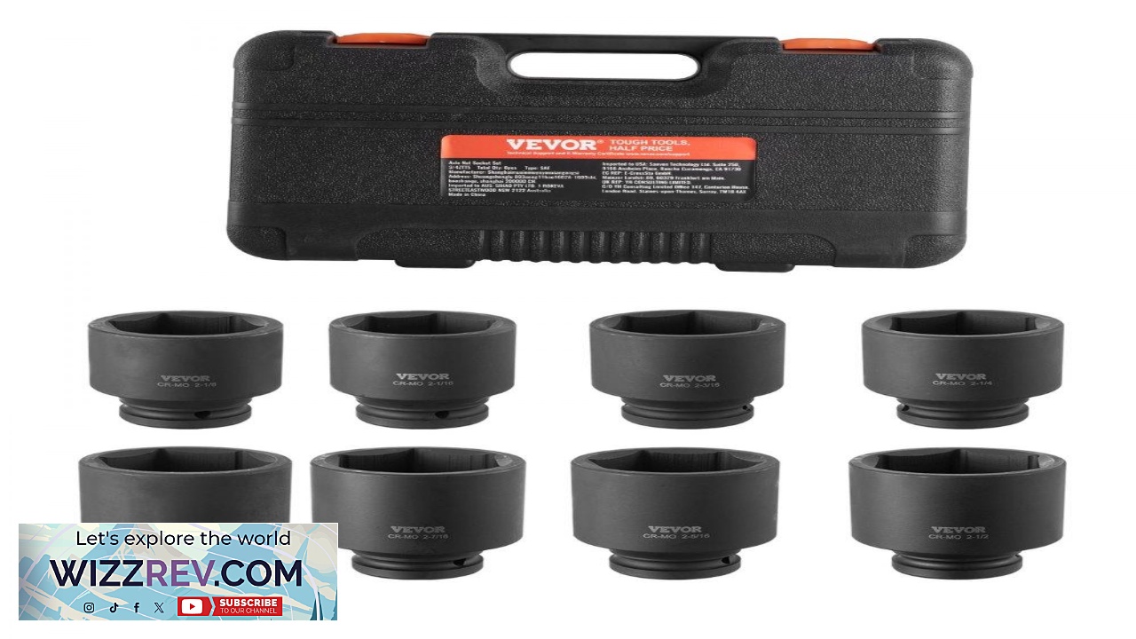 Thumbnail for VEVOR Axle Spindle Nut Socket Set  3 4" Drive 8 Piece SAE