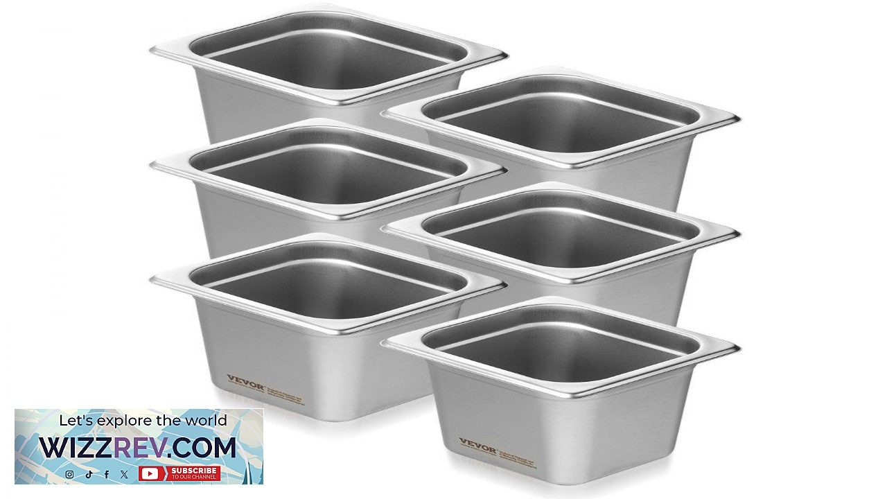 Thumbnail for VEVOR 6 Pack Hotel Pans 1 6 Size Anti Jam Steam Pan 0.8mm