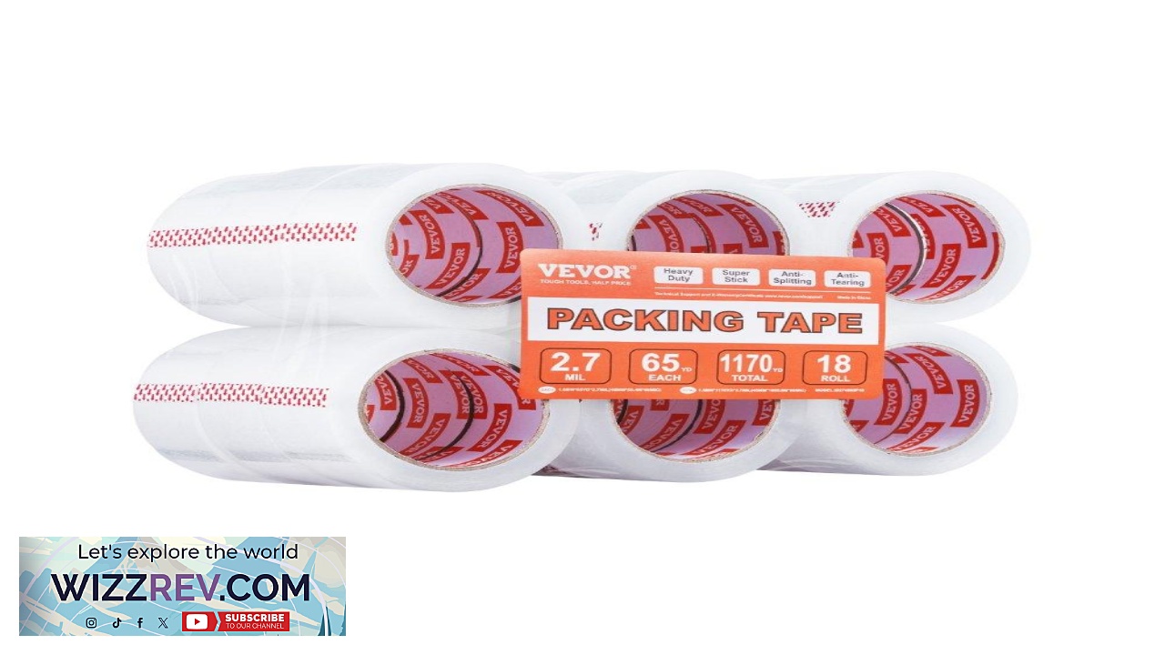 Thumbnail for VEVOR Clear Packing Tape  18 Rolls 3" Core 2.7 Mil Thick