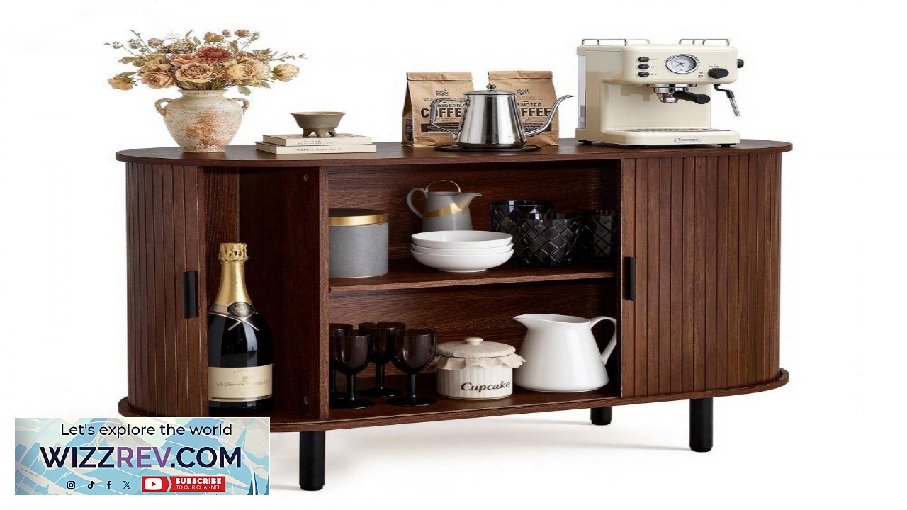 Thumbnail for VEVOR Coffee Bar Cabinet Mid Century Fluted Coffee Bar Table Buffet Stand