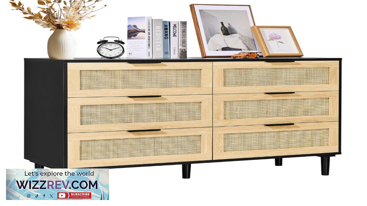 Thumbnail for VEVOR 6 Drawer Rattan Dresser Natural Rattan Closet Dresser with 6 Drawers