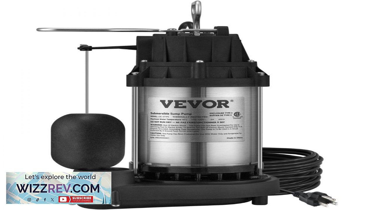 Thumbnail for VEVOR Sump Pump 1 2 HP 3960 GPH Submersible Stainless Steel Water Pump