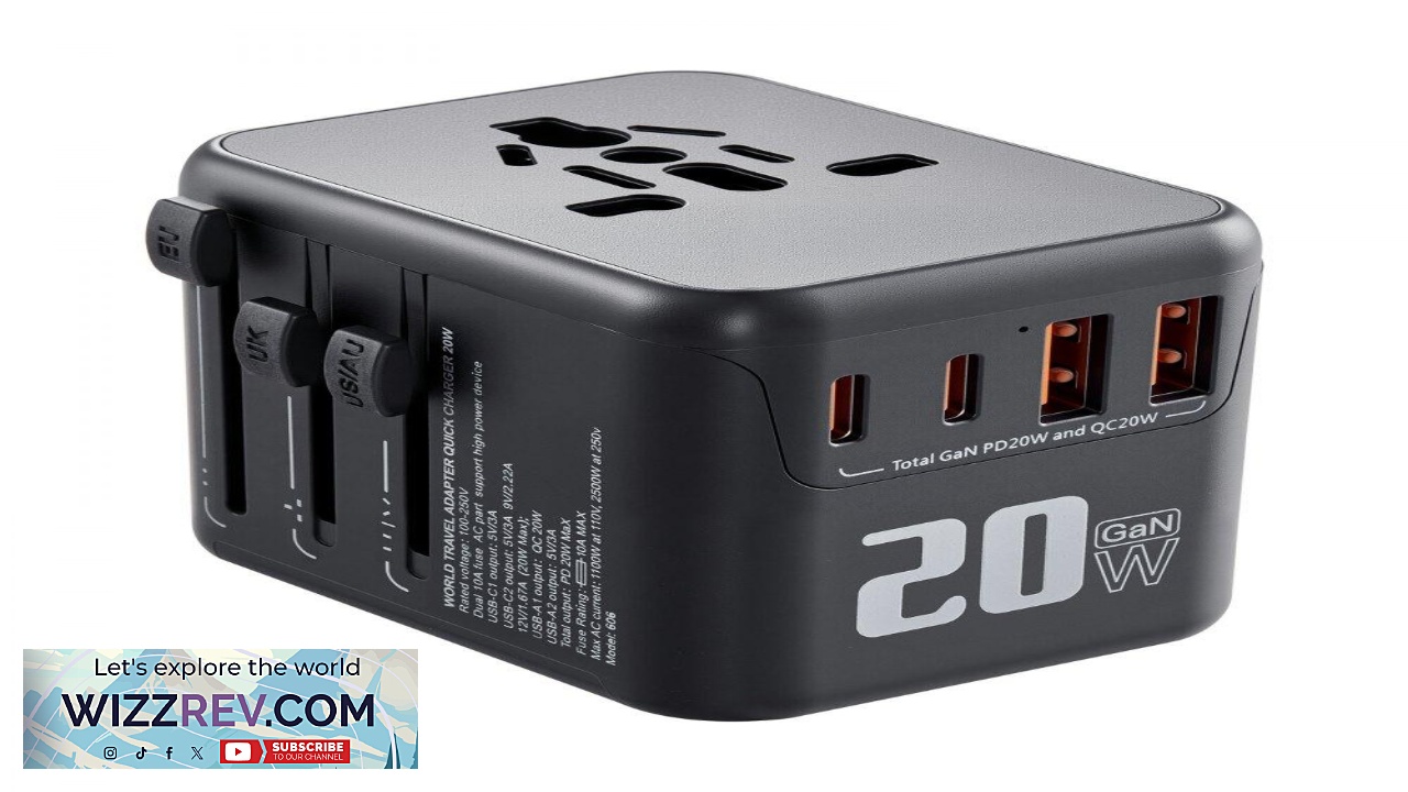 Thumbnail for VEVOR Universal Power Travel Adapter 4 Plugs 10A Fuse