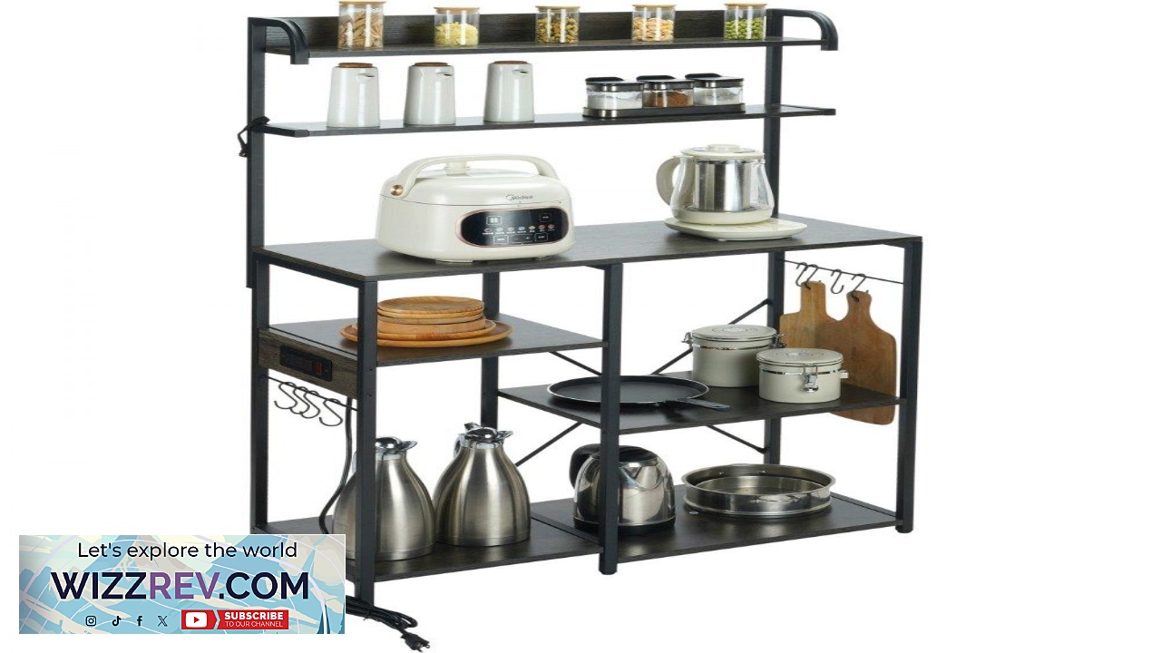 Thumbnail for VEVOR Kitchen Baker's Rack with Power Outlets 7 Tier Industrial Microwave Stand