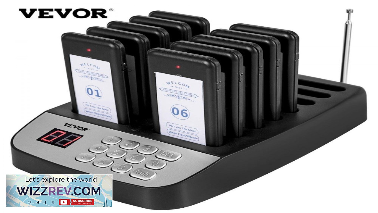 Thumbnail for VEVOR F100 Restaurant Pager System 10 Pagers Max 98 Beepers Wireless Calling