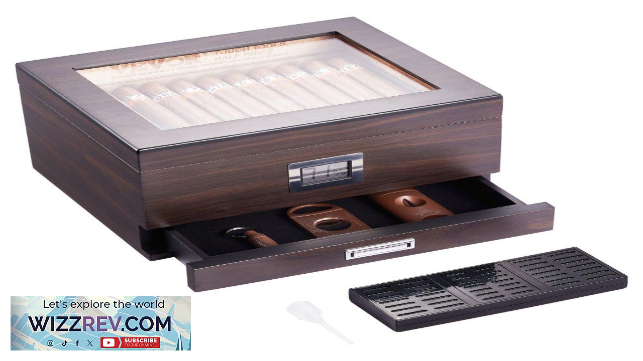 Thumbnail for VEVOR Cigar Humidor Glass Top Cigar Humidor Box Handmade Spanish Cedar Wood